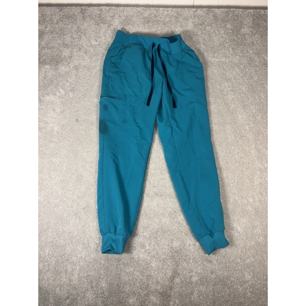 Figs Zamora Teal Blue Jogger Scrub Pants Women's Small Style Some Stains Mid Ris